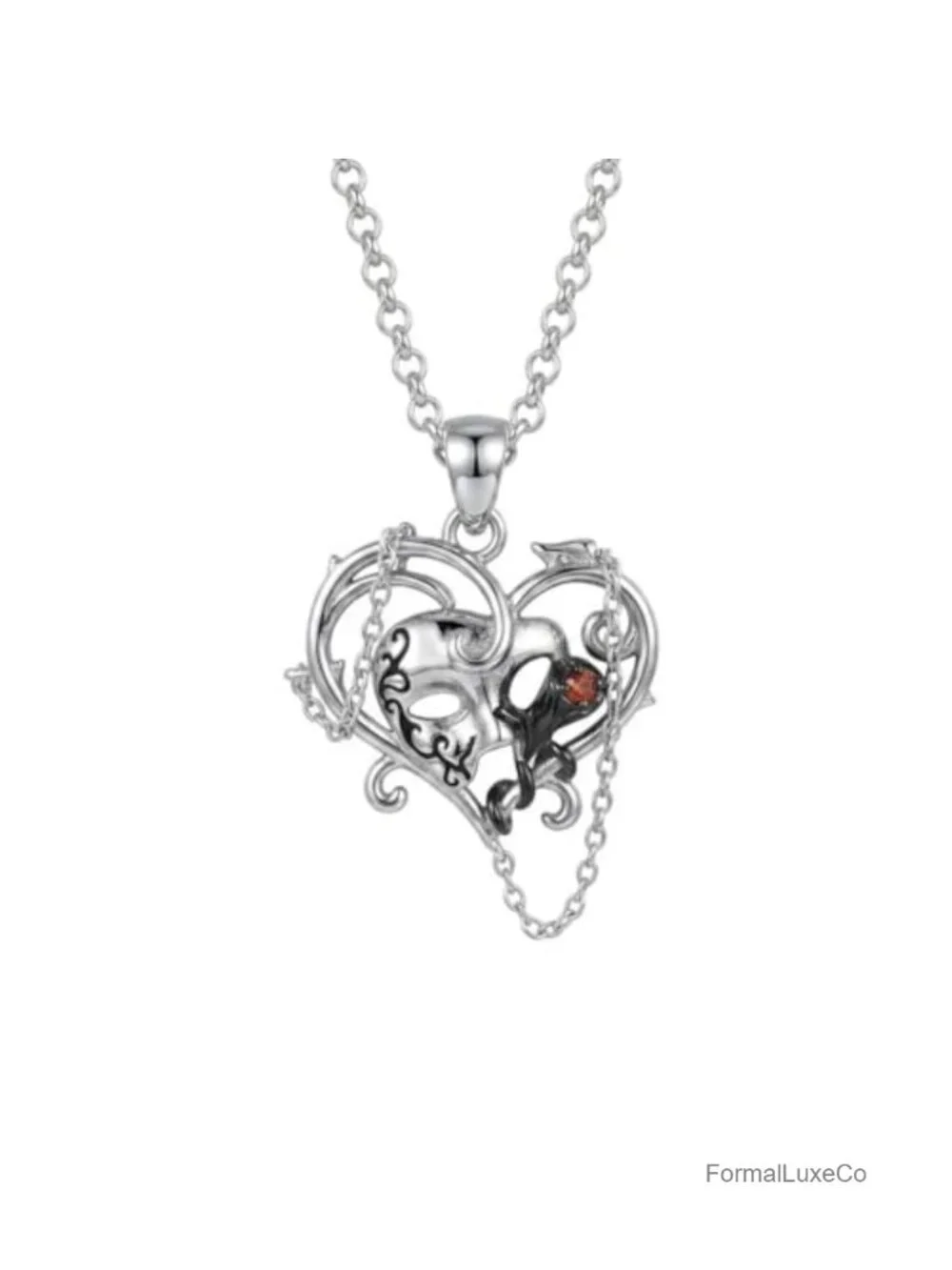 Phantom of the Opera Sterling Silver Gothic Heart Pendant Necklace 18in